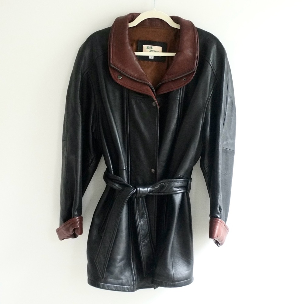 1990s USA Made Vintage Two-Tone Black and Brown Leather Jacket